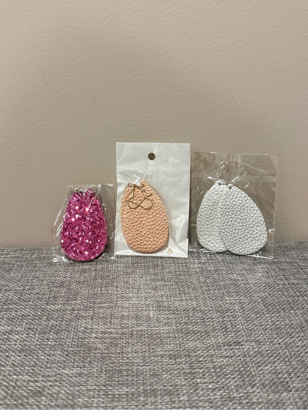 Women's Teardrop Earrings - Pink, Peach & White Faux Leather